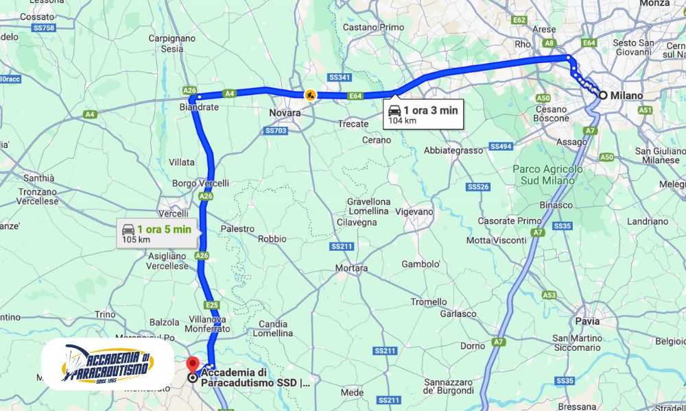 Paracadutismo Milano Mappa con Indicazioni stradali