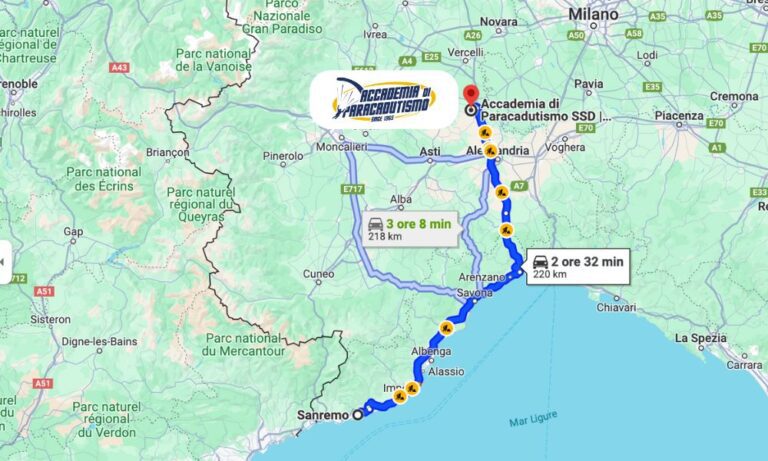 Paracadutismo Sanremo Mappa con Indicazioni stradali
