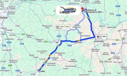 Paracadutismo Alba Mappa con Indicazioni stradali