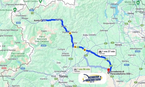 Paracadutismo Aosta Mappa con Indicazioni stradali